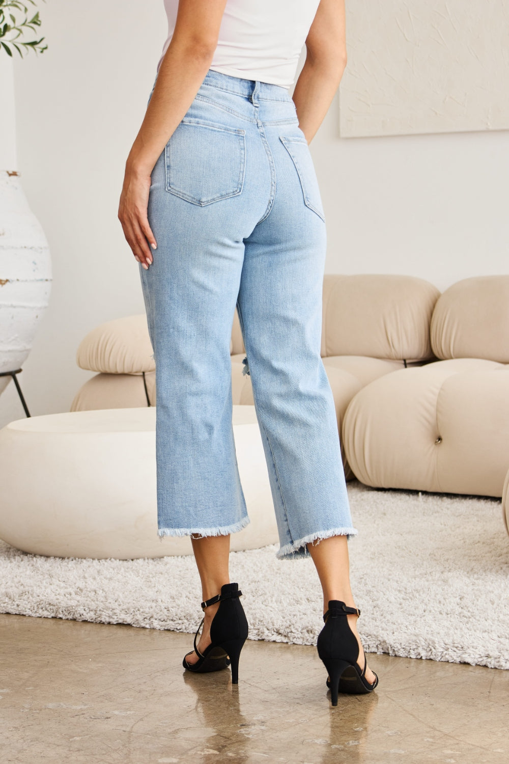 RFM Full Size Tummy Control High Waist Raw Hem Distressed Jeans - The Daily Makeover