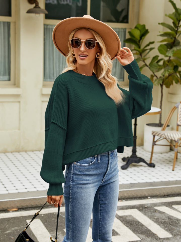 Round Neck Lantern Sleeve Sweater - The Daily Makeover