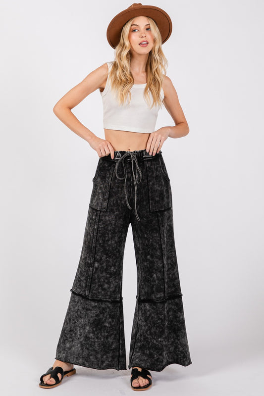 SAGE + FIG Mineral Washed Terry Wide Leg Pants - The Daily Makeover