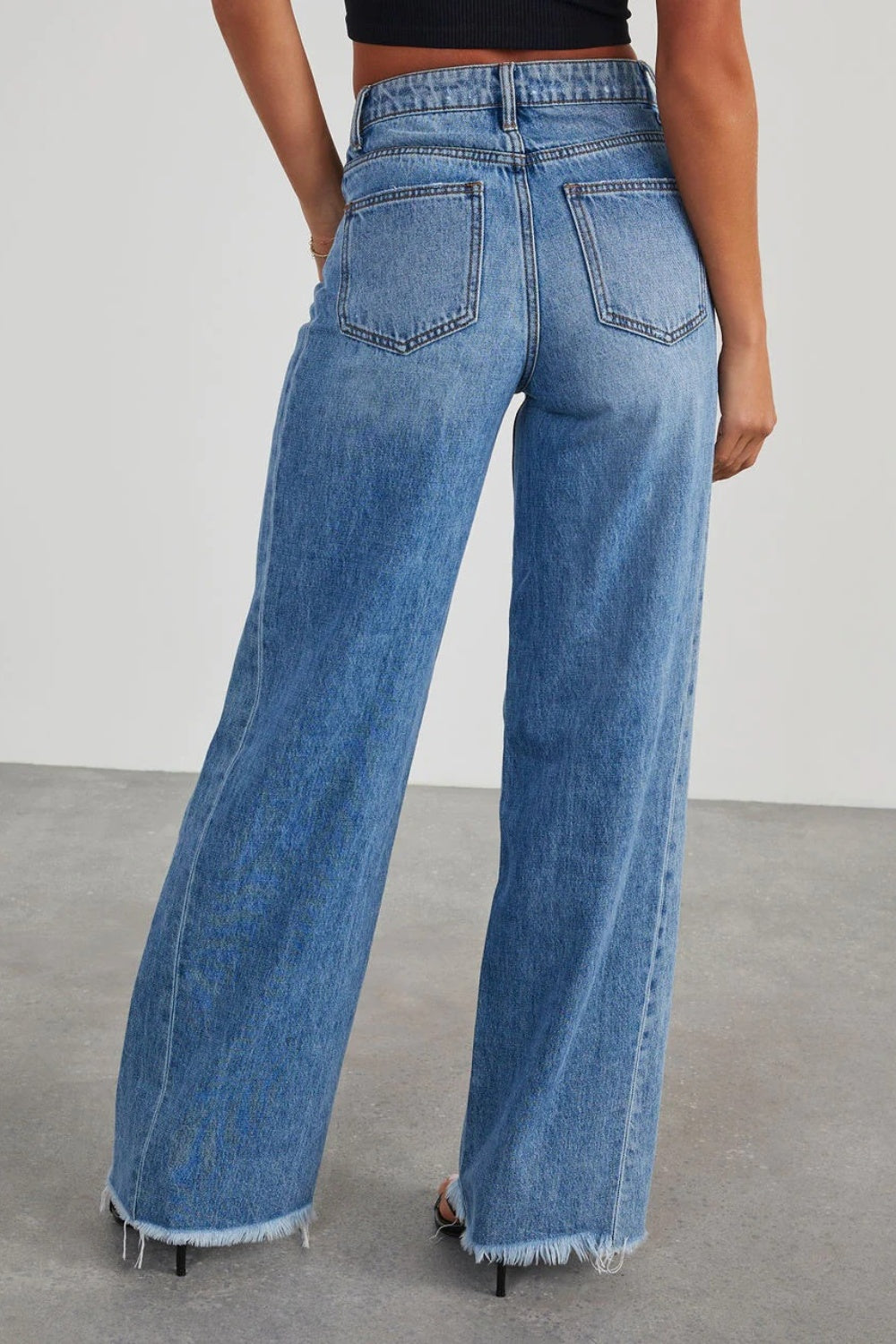 Raw Hem Wide Leg Jeans with Pockets - The Daily Makeover