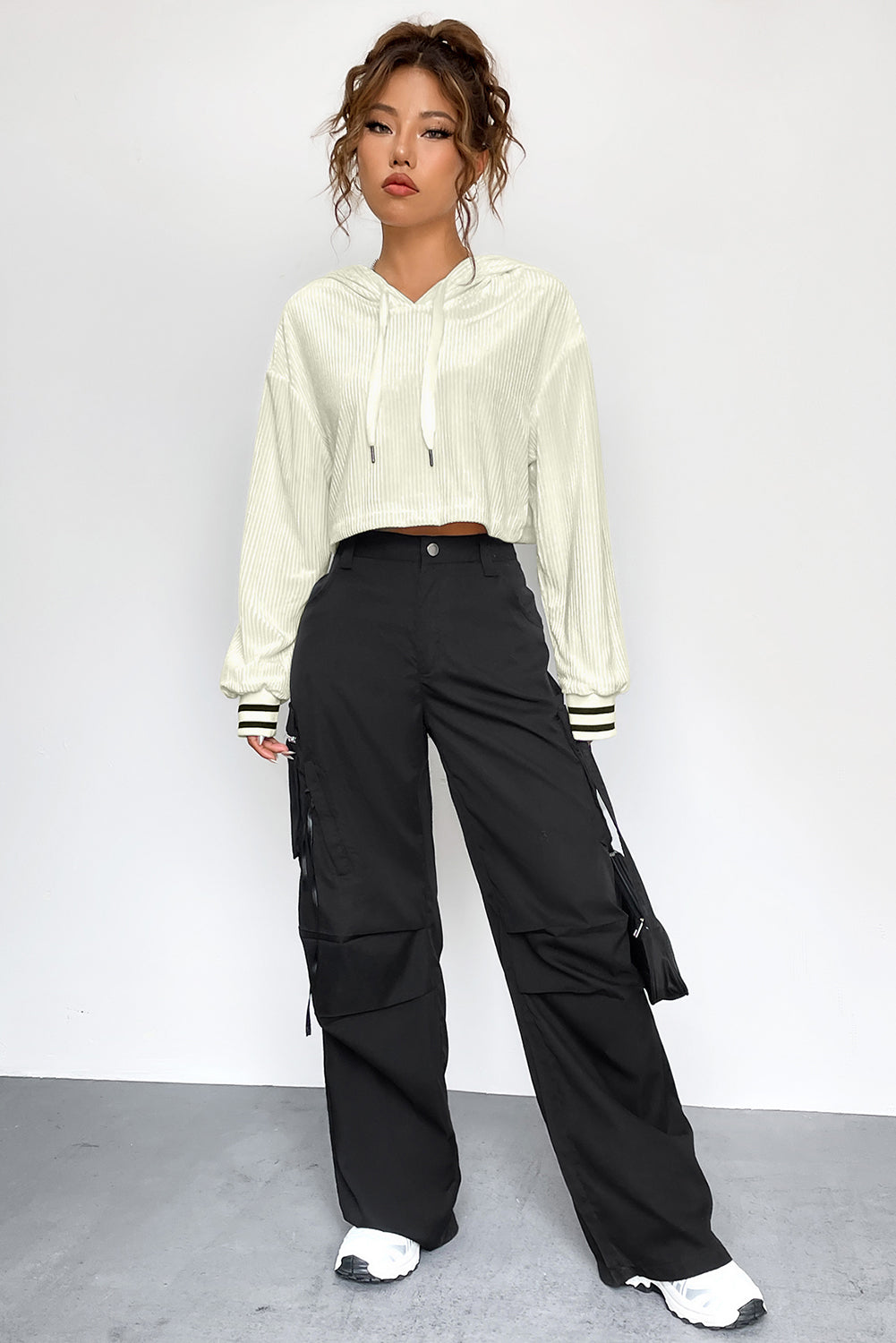 Drawstring Drop Shoulder Long Sleeve Hoodie - The Daily Makeover