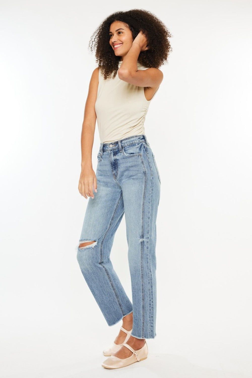 Kancan Ultra High Rise Distressed Straight Jeans - The Daily Makeover