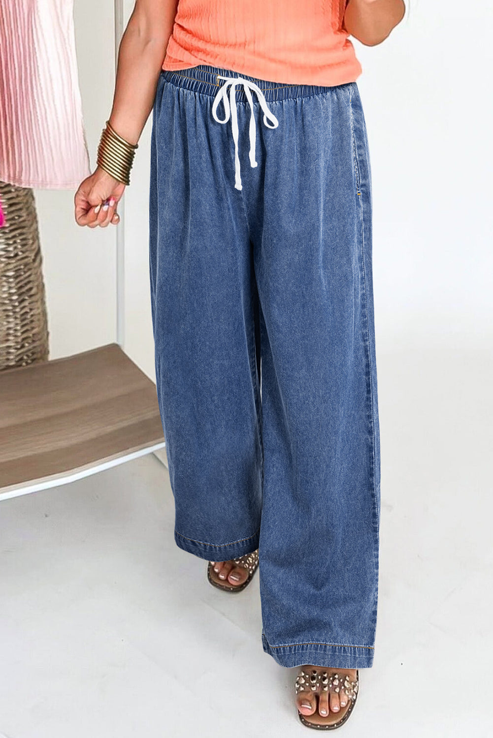 Dusk Blue Drawstring High Waist Plus Size Jeans - The Daily Makeover