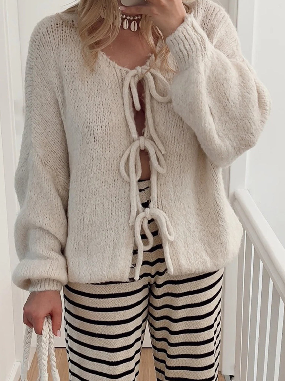 Tied Long Sleeve Dropped Shoulder Cardigan - The Daily Makeover