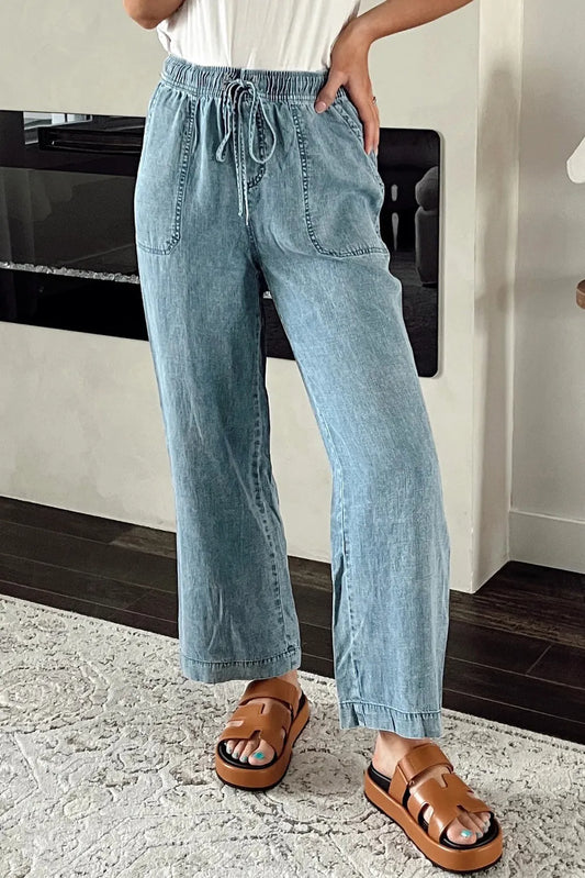 Drawstring High Waist Jeans with Pockets - The Daily Makeover