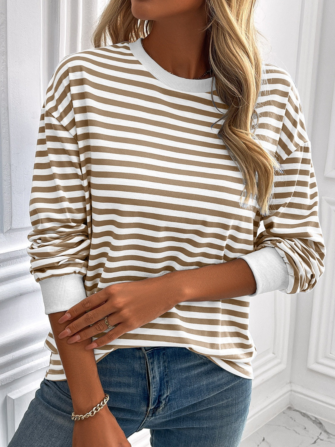 Ivy Lane Striped Round Neck Long Sleeve Sweatshirt - The Daily Makeover