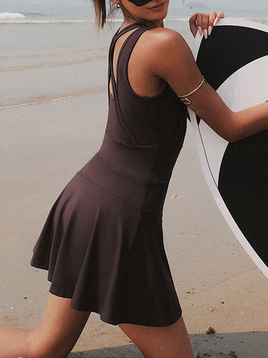 V-Neck Wide Strap Active Dress with Unitard Liner - The Daily Makeover