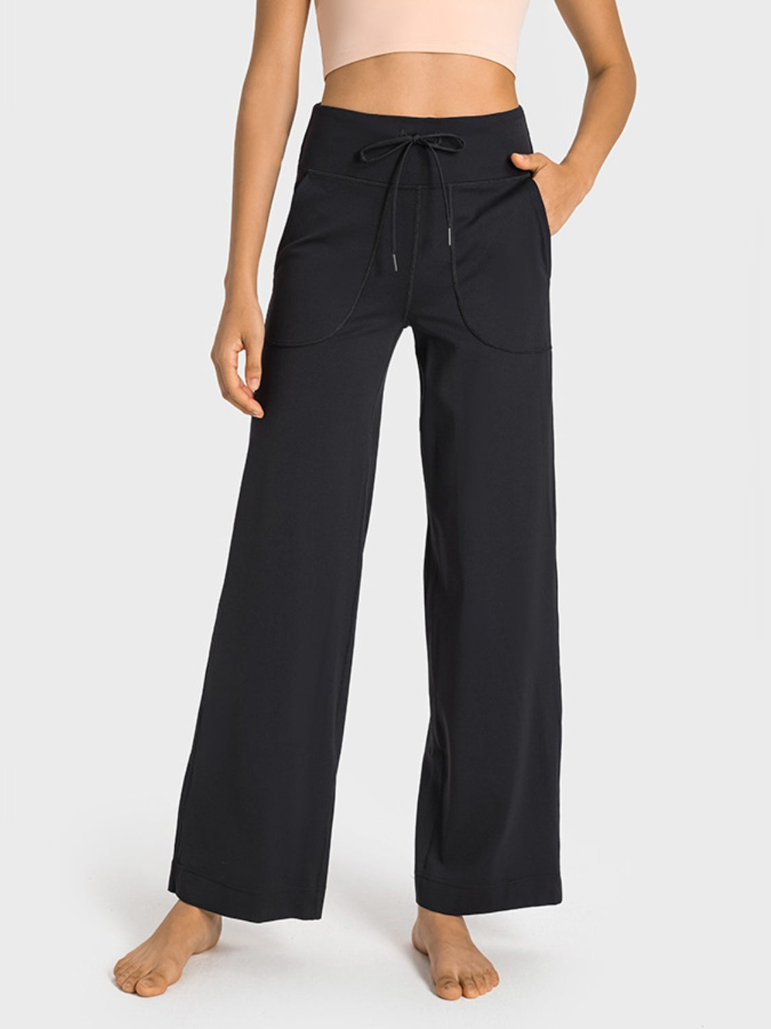 Drawstring Waist Wide Leg Sports Pants with Pockets - The Daily Makeover