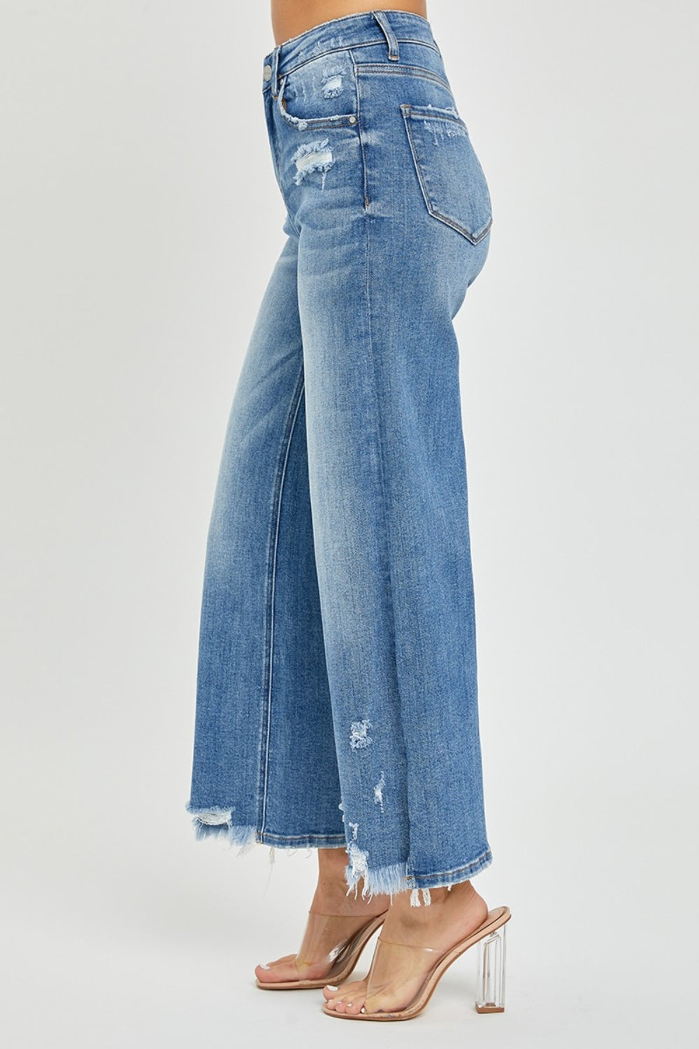 RISEN High Rise Side Slit Raw Hem Cropped Jeans - The Daily Makeover