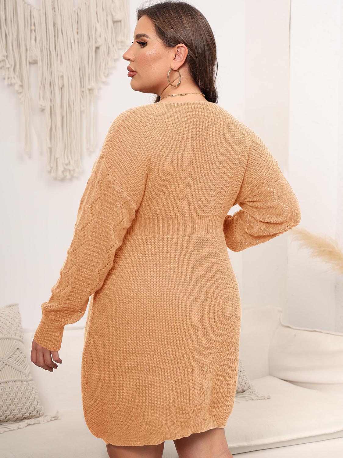 Plus Size Dropped Shoulder Long Sleeve Knit Mini Dress - The Daily Makeover