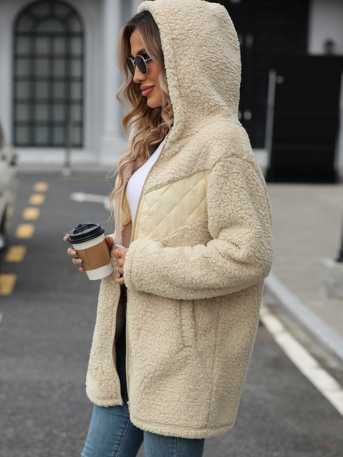 Fuzzy Zip Up Long Sleeve Hooded Jacket - The Daily Makeover