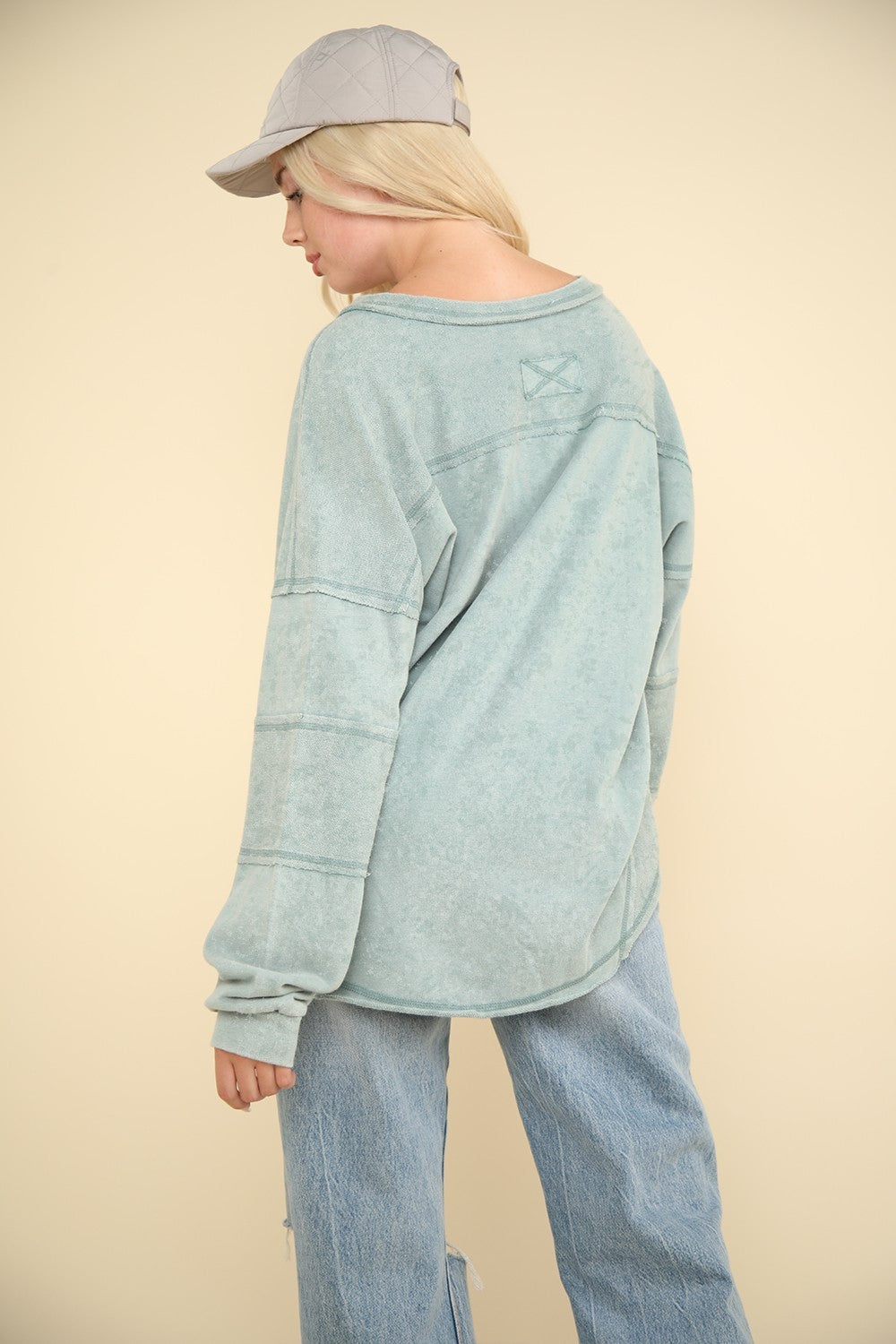 VERY J Washed V-Neck Exposed Seam Knit Top - The Daily Makeover