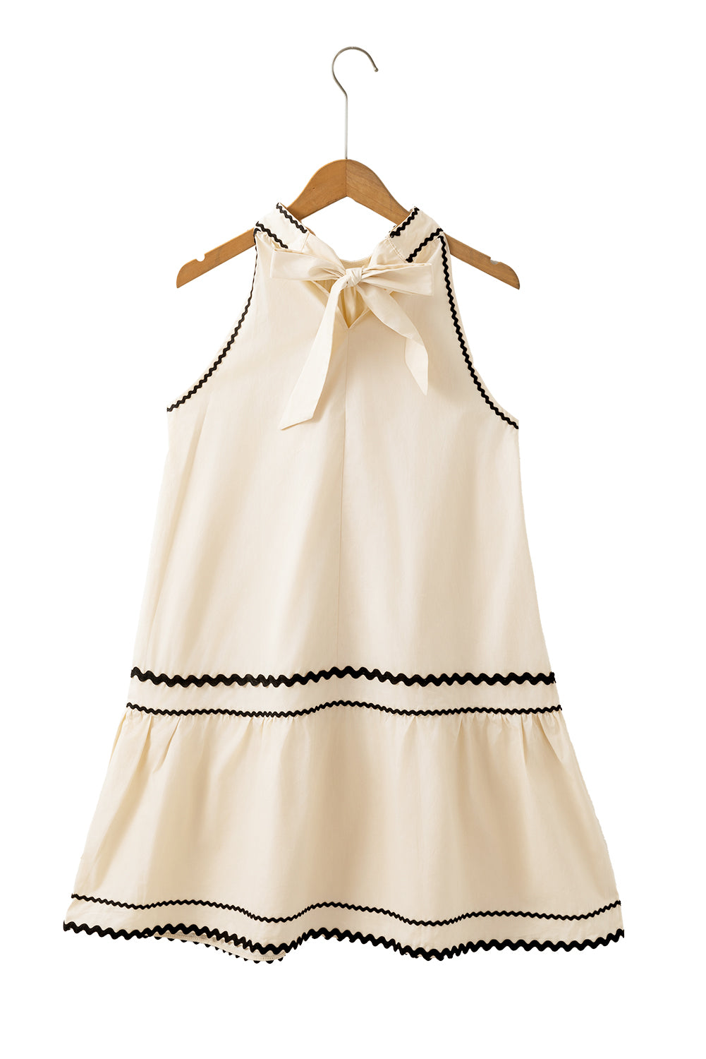 Khaki Striped Ricrac Sleeveless Mini Dress - The Daily Makeover