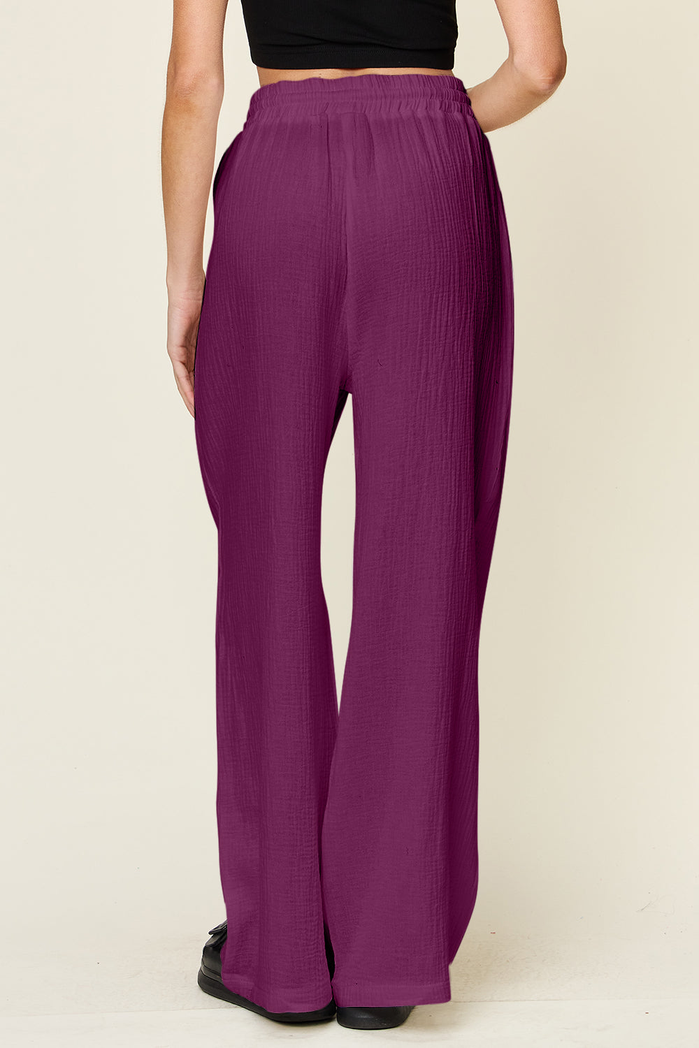 Double Take Full Size Texture Drawstring Wide Leg Pants - The Daily Makeover