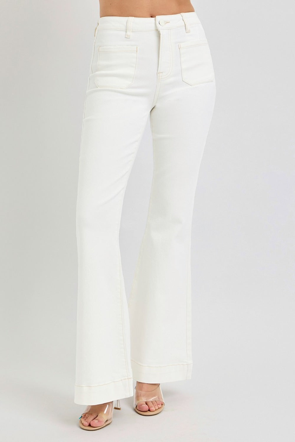 RISEN Full Size High Rise Front Patch Pocket Flare Jeans - The Daily Makeover