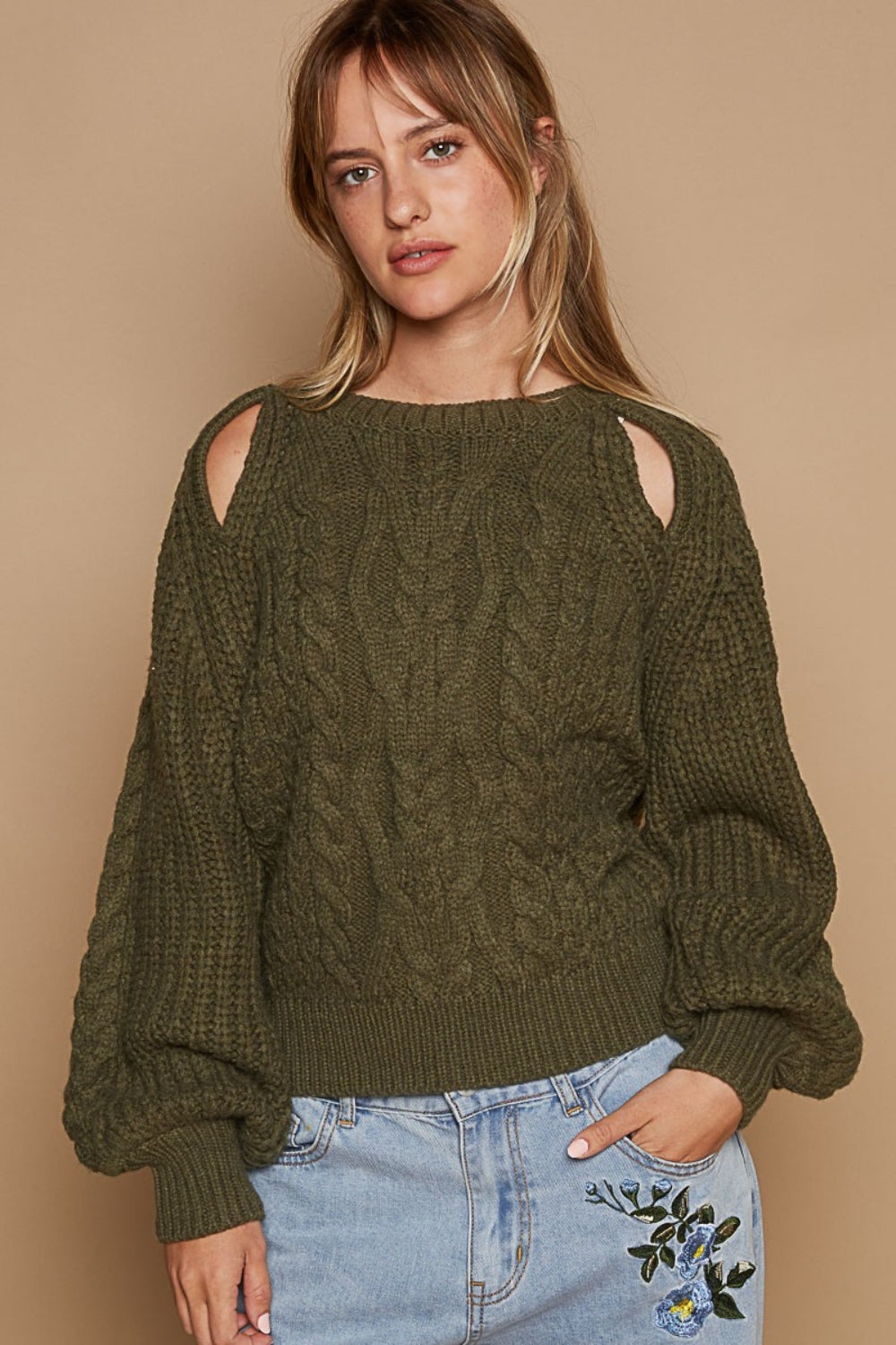 POL Cable Knit Cutout Long Sleeve Sweater - The Daily Makeover
