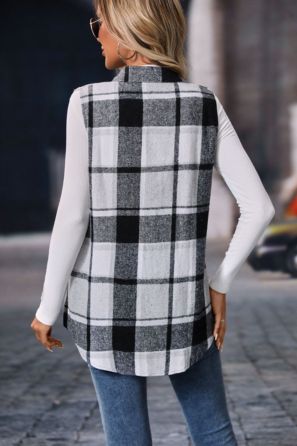 Plaid Button Up Vest Coat - The Daily Makeover