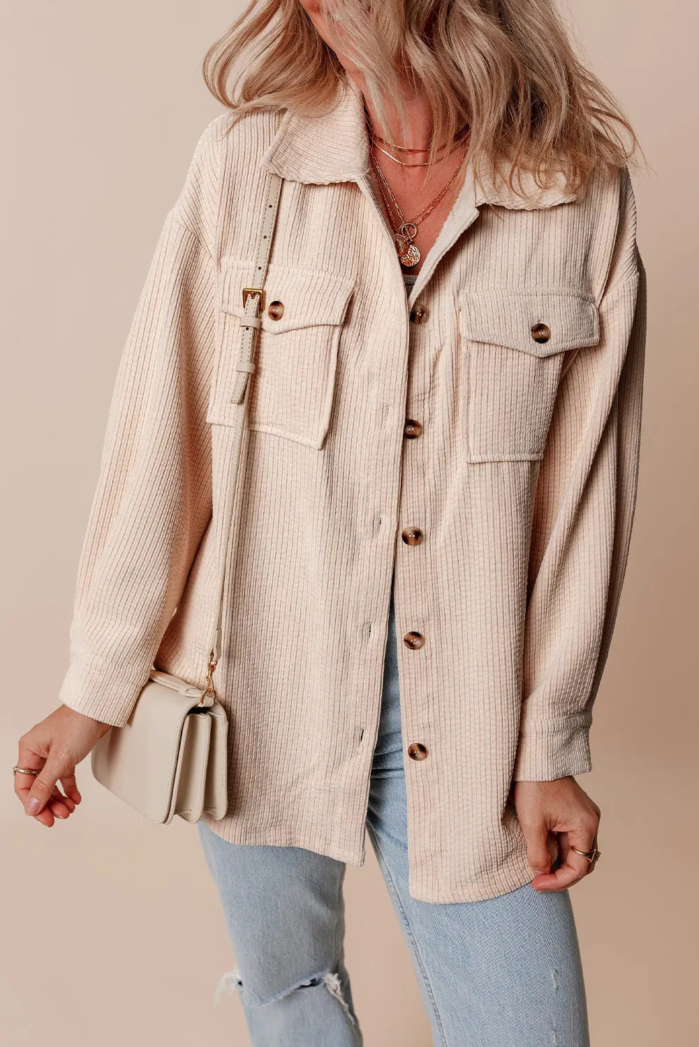 Pocketed Button Up Dropped Shoulder Shacket - The Daily Makeover