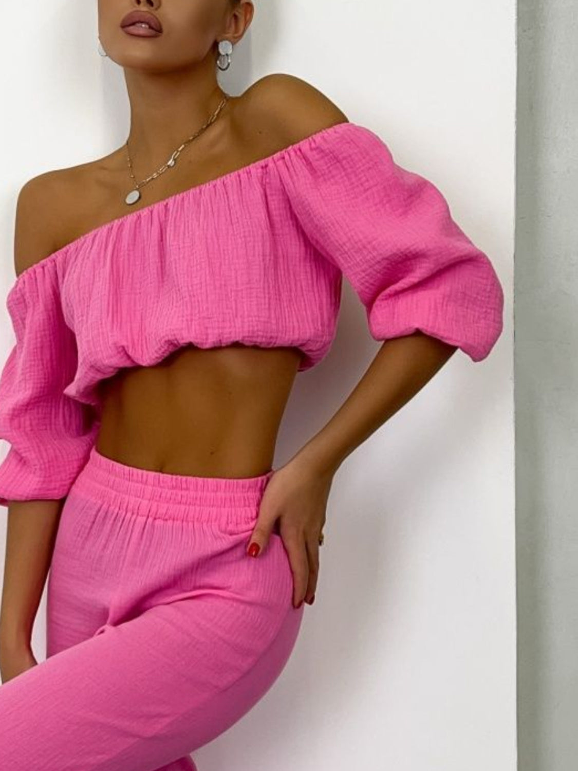 Off Shoulder Long Sleeve Top and Pants Set - The Daily Makeover