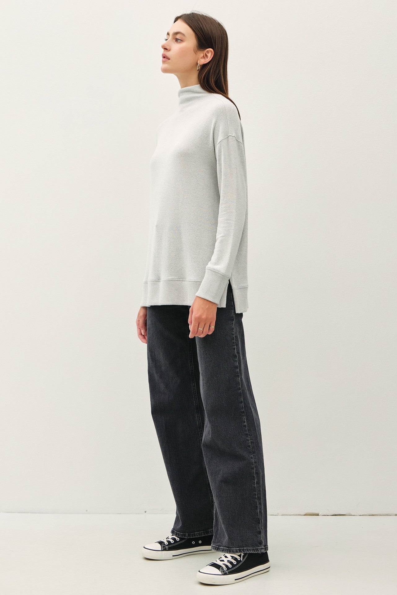 Be Cool Side Slit Mock Neck Long Sleeve Tunic Top - The Daily Makeover