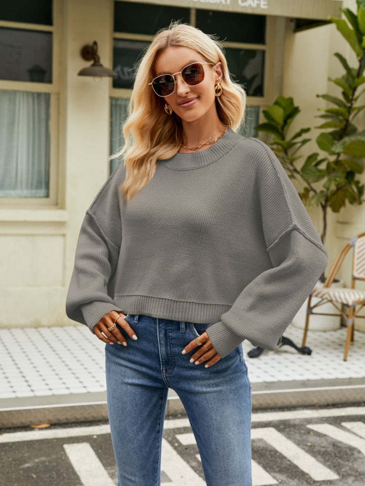 Round Neck Lantern Sleeve Sweater - The Daily Makeover