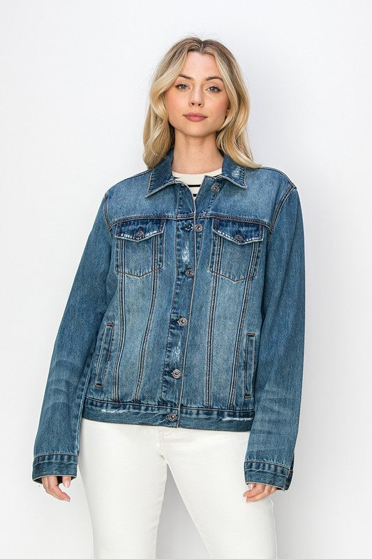 RISEN Full Size Distressed Button Up Jacket - The Daily Makeover
