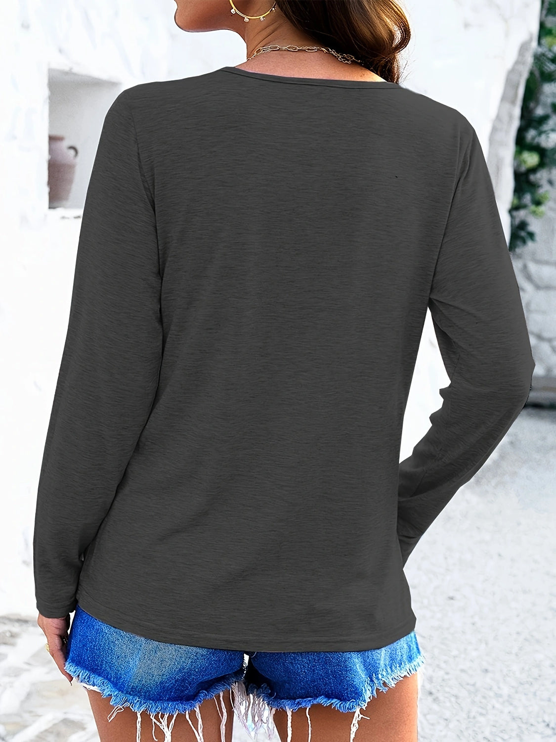 Crisscross V-Neck Long Sleeve T-Shirt - The Daily Makeover