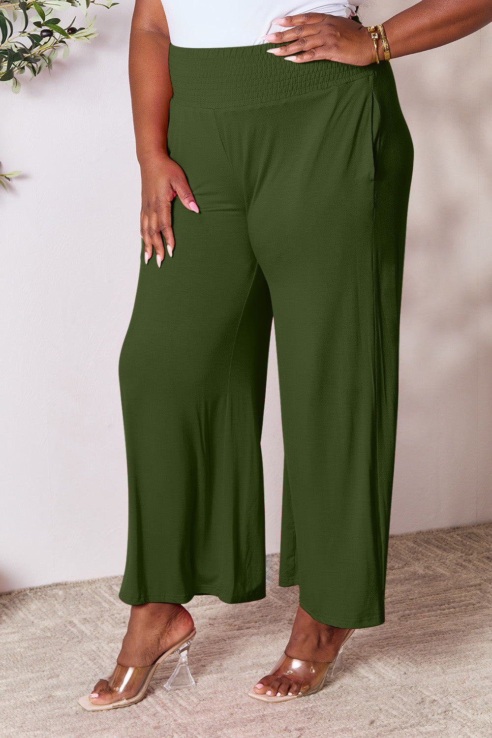 Double Take Full Size Smocked Wide Waistband Wide Leg Pants - The Daily Makeover