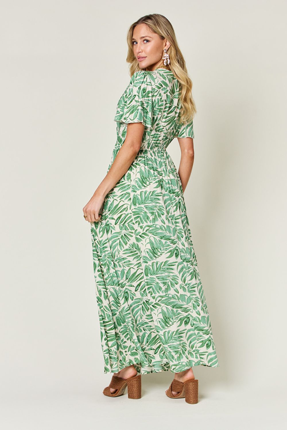 Double Take Full Size Printed Drawstring Short Sleeve Dress - The Daily Makeover