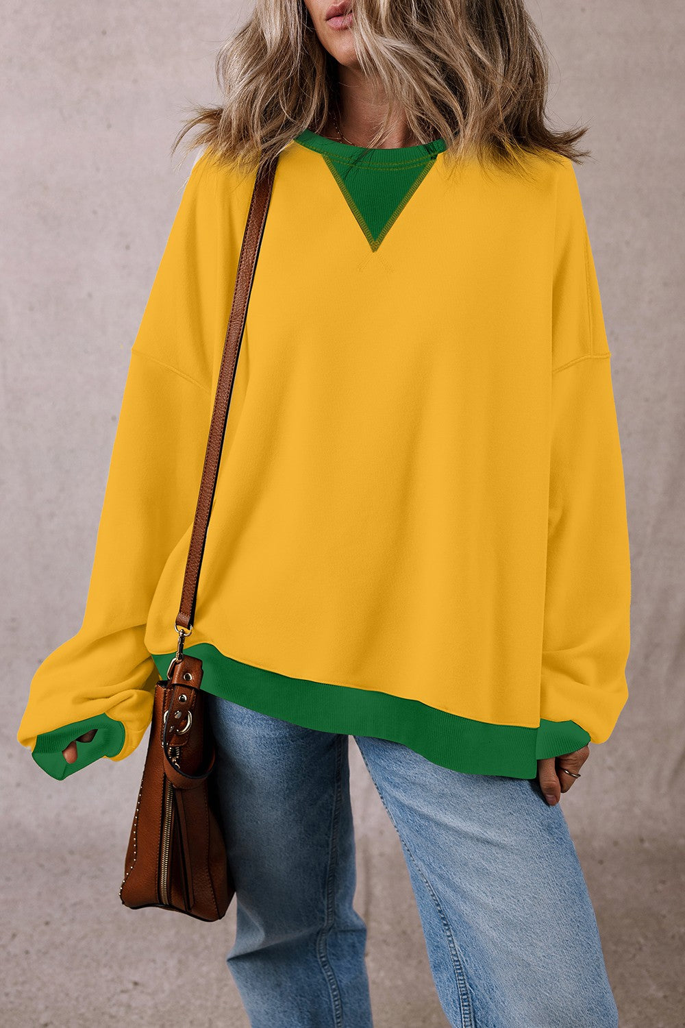 Contrast Round Neck Long Sleeve Sweatshirt - The Daily Makeover