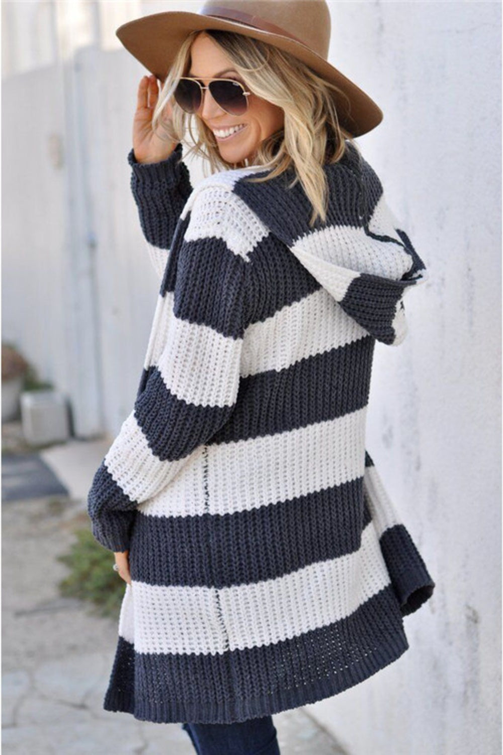 Contrast Stripes Open Front Long Sleeve Cardigan - The Daily Makeover