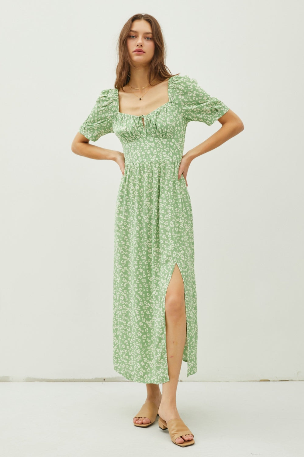 Be Cool Floral Smocked Back Slit Dress - The Daily Makeover
