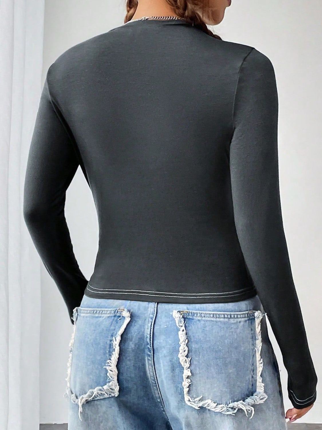 Letter Graphic Round Neck Long Sleeve T-Shirt - The Daily Makeover