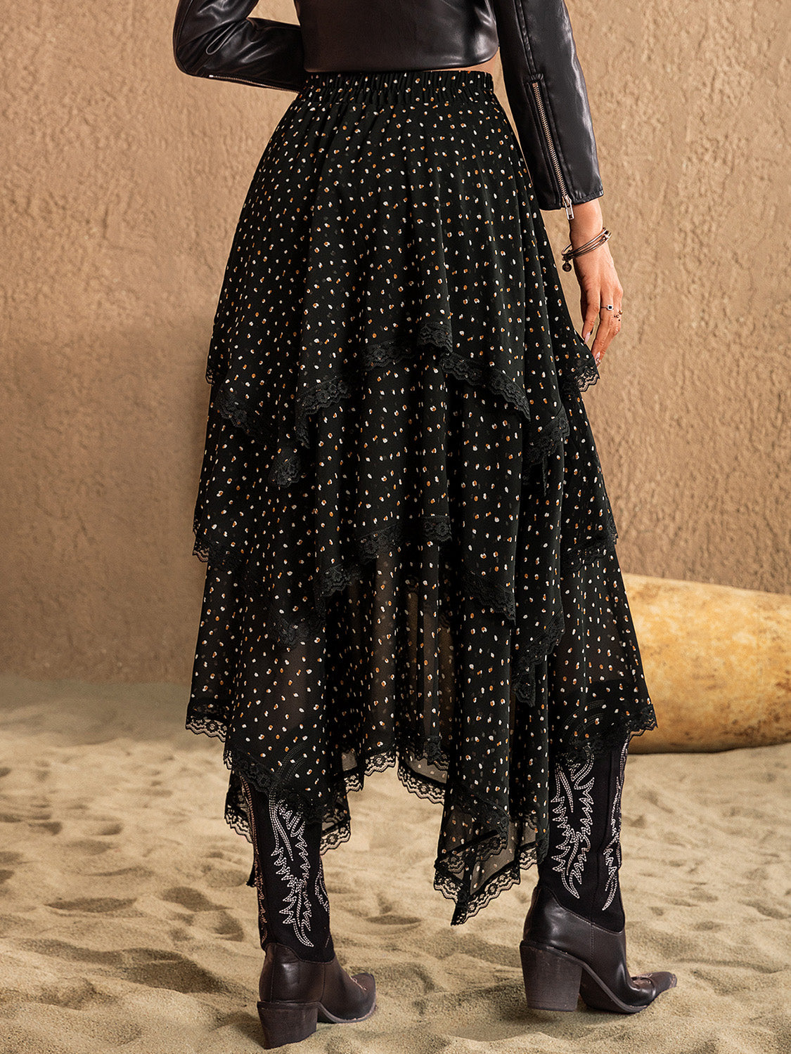 Lace Detail Layered Midi Skirt - The Daily Makeover