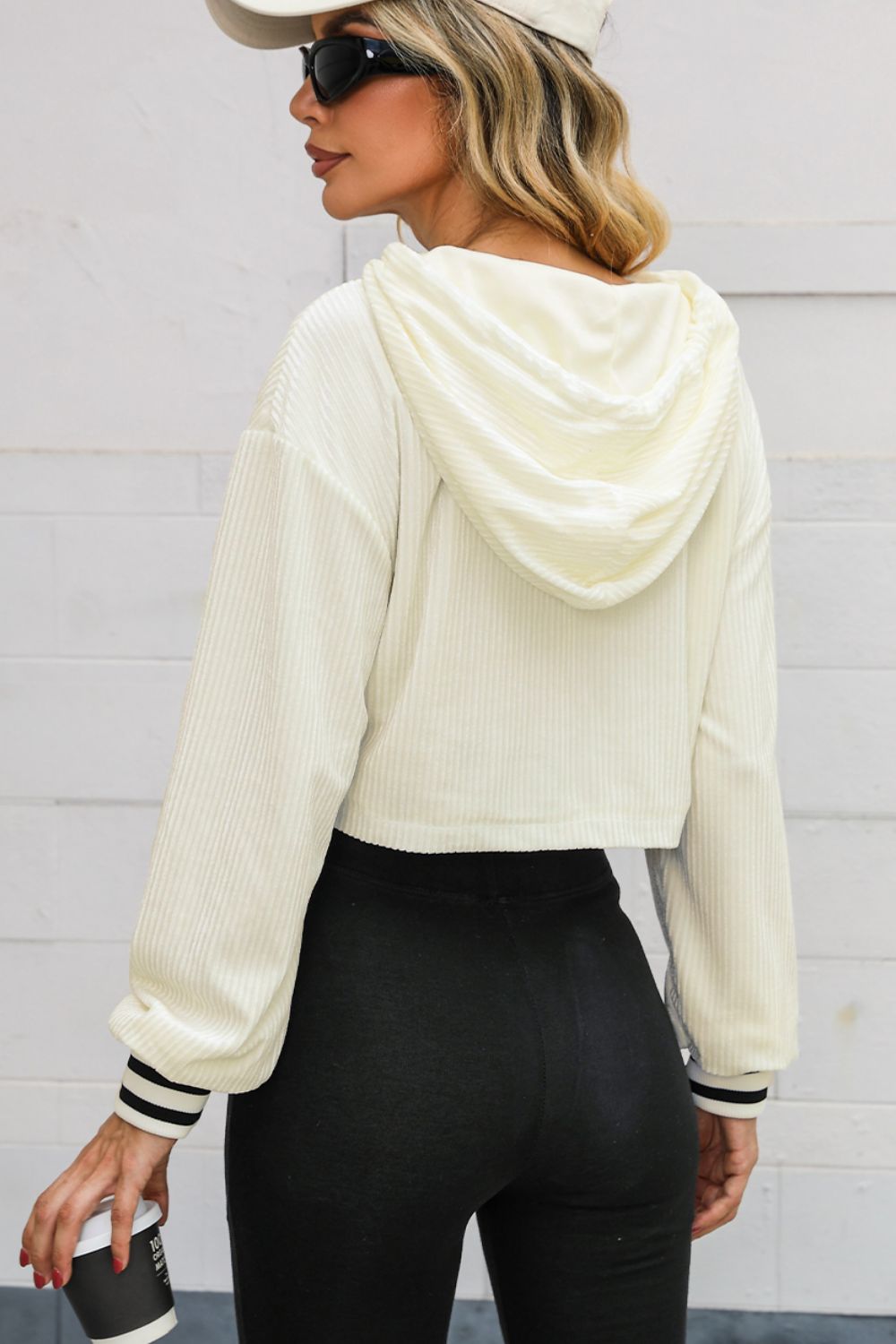 Drawstring Drop Shoulder Long Sleeve Hoodie - The Daily Makeover
