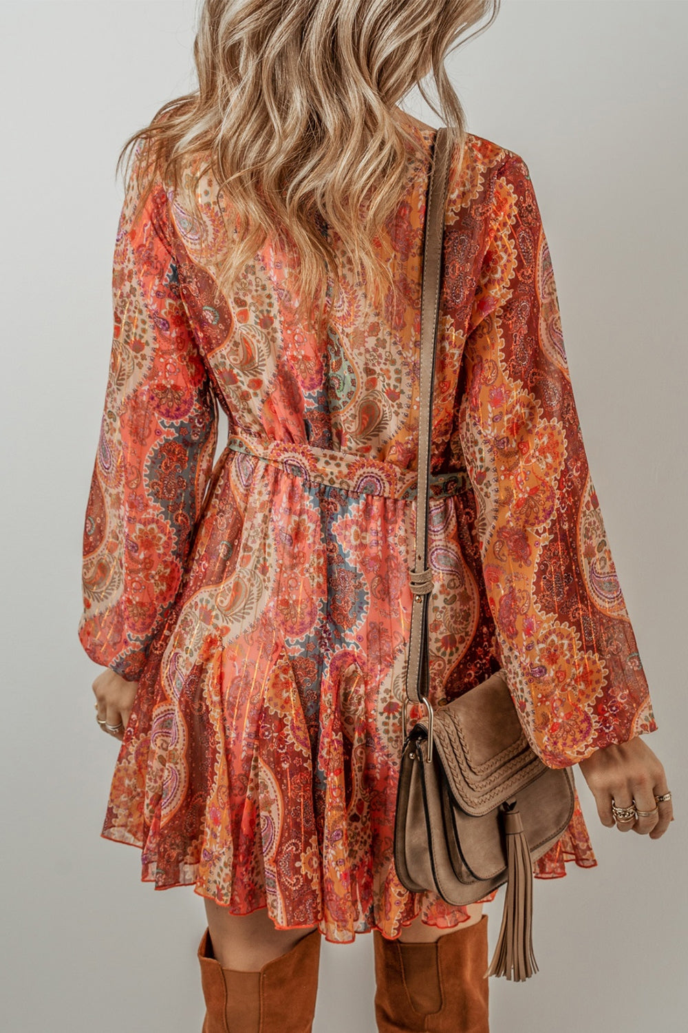 Tied Printed Balloon Sleeve Mini Dress - The Daily Makeover