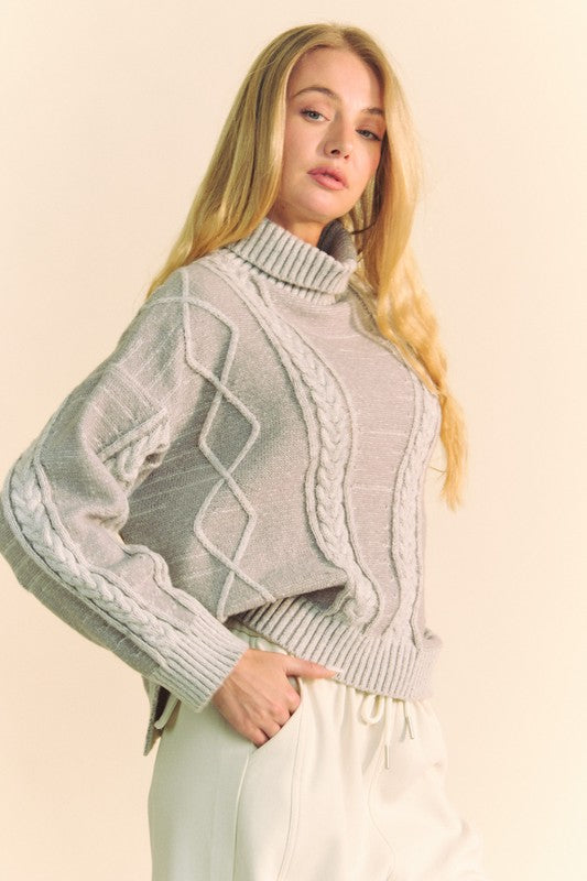 Davi & Dani Cable-Knit Turtleneck Dropped Shoulder Sweater - The Daily Makeover