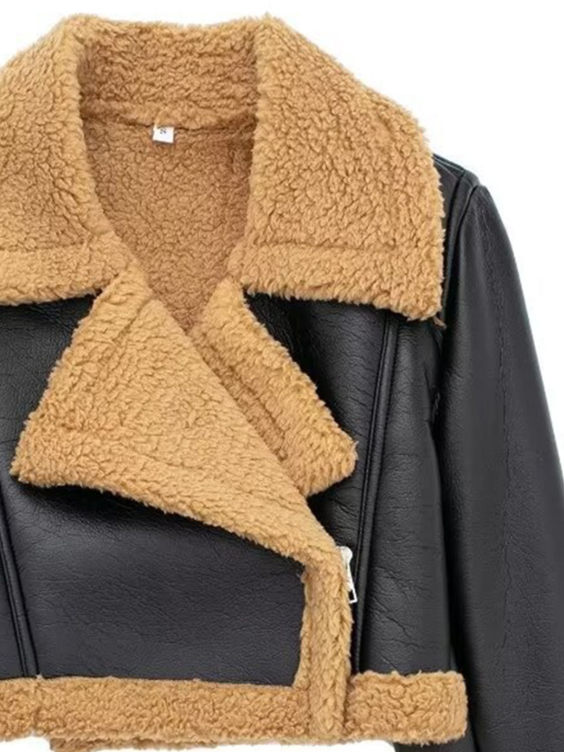 Collared Neck Long Sleeve Plush Cropped Jacket - The Daily Makeover