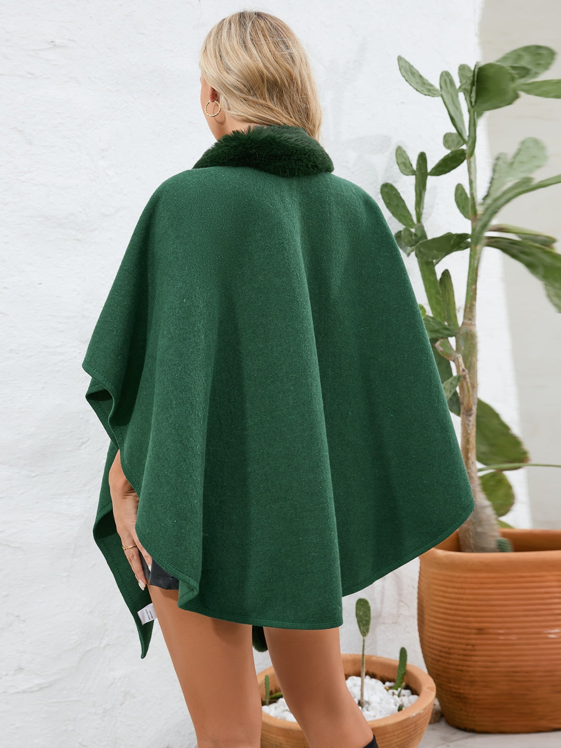 Fuzzy Trim Open Front Poncho - The Daily Makeover