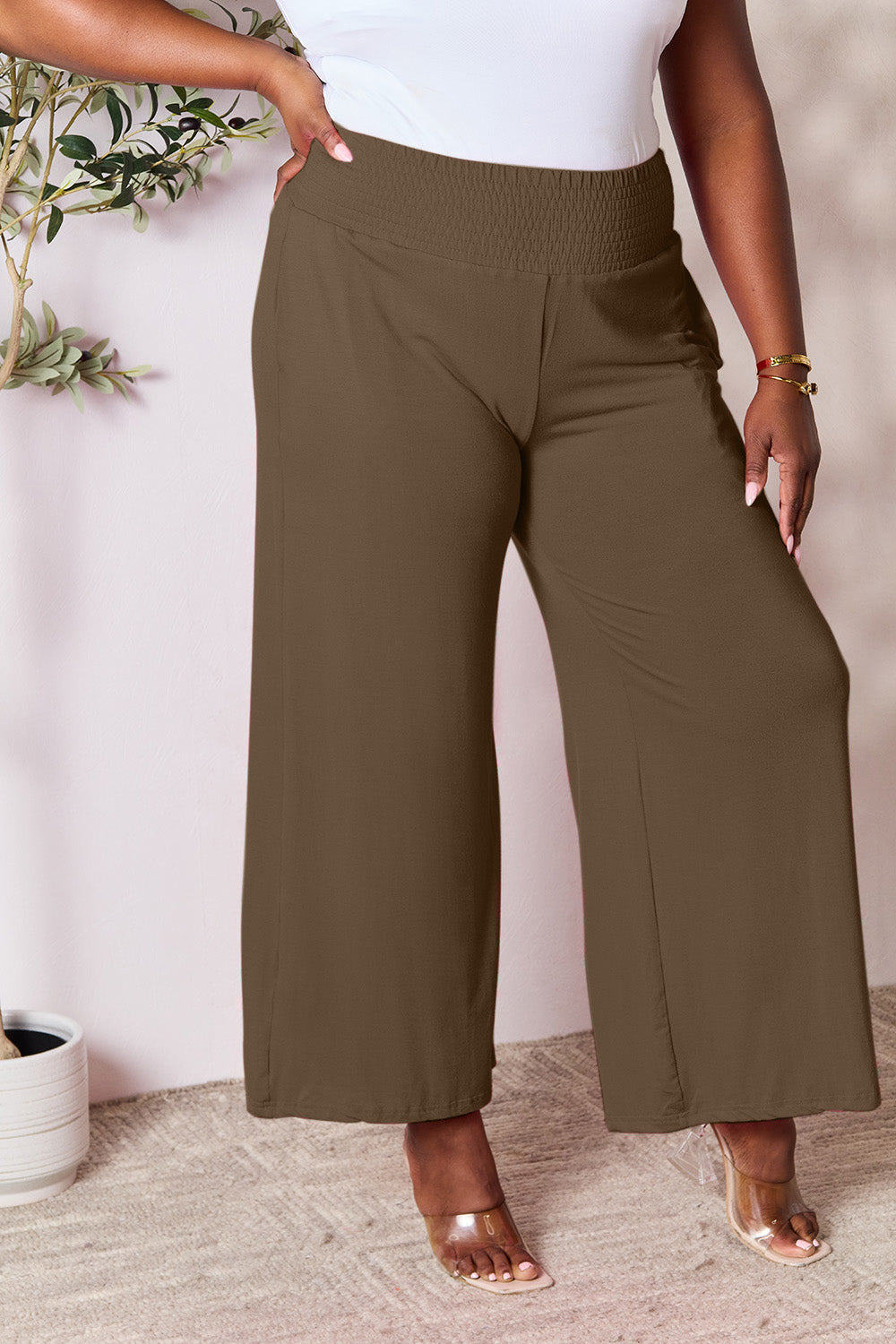 Double Take Full Size Smocked Wide Waistband Wide Leg Pants - The Daily Makeover