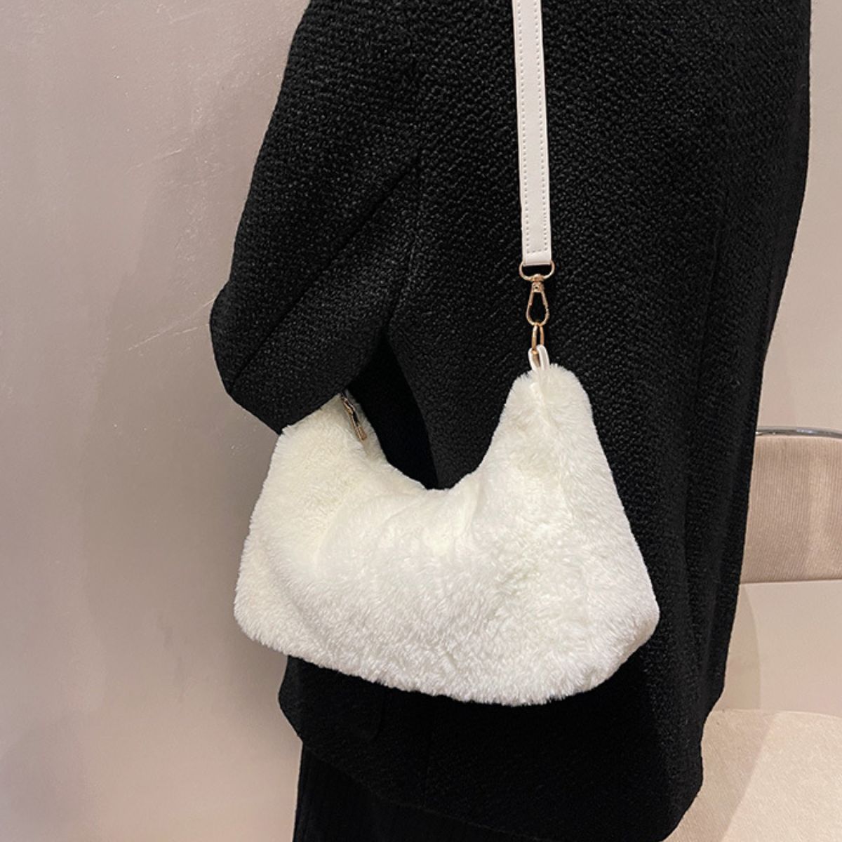 Faux Fur Removable Strap Shoulder Bag - The Daily Makeover