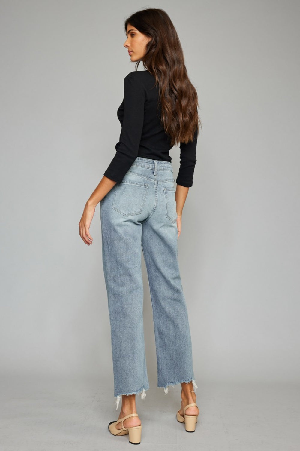 Kancan High Waist Raw Hem Cropped Wide Leg Jeans - The Daily Makeover
