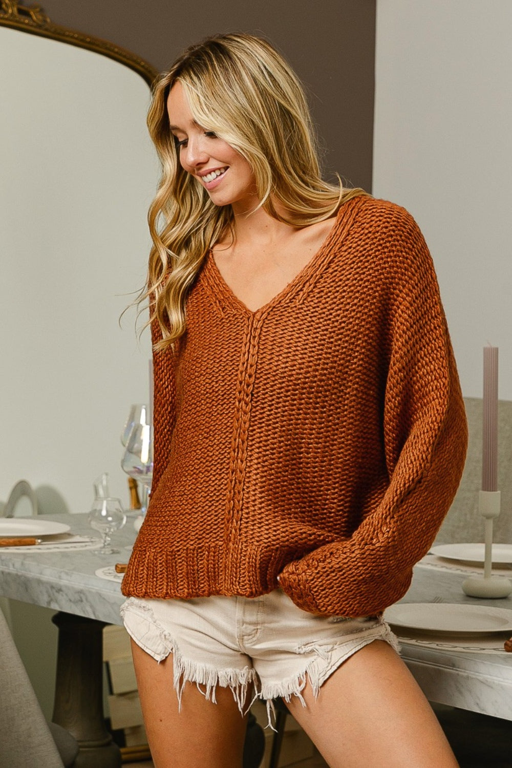 BiBi V-Neck Cable Knit Sweater - The Daily Makeover