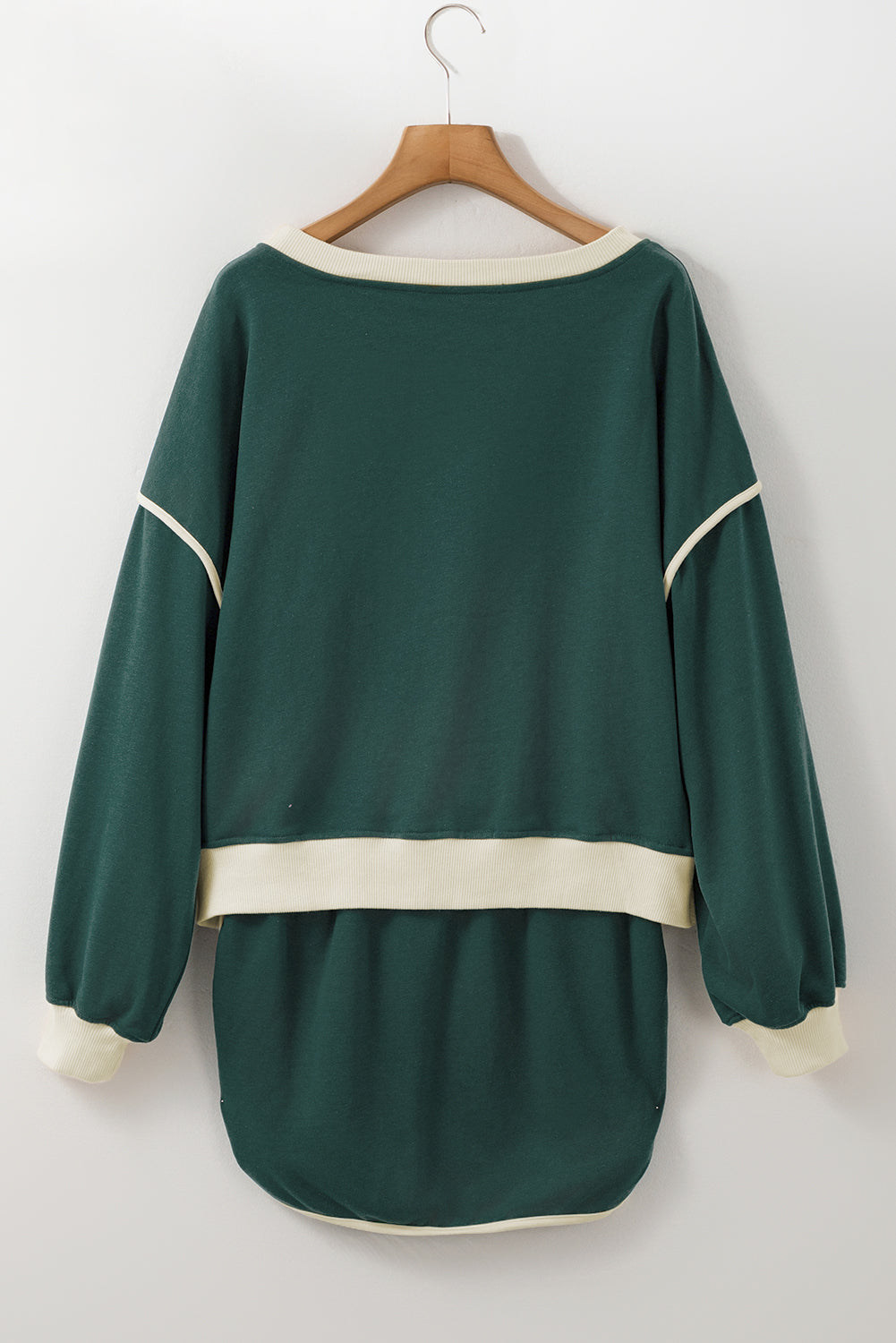 Evergreen Contrast Trim Loose Pullover and Lace-up Waist Skort Set - The Daily Makeover