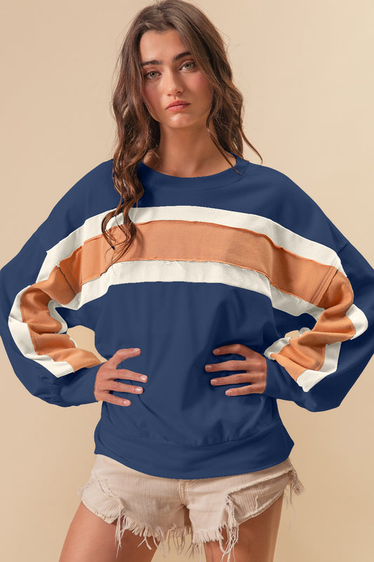 BiBi French Terry Color Block Cut Edge Detail Sweatshirt - The Daily Makeover