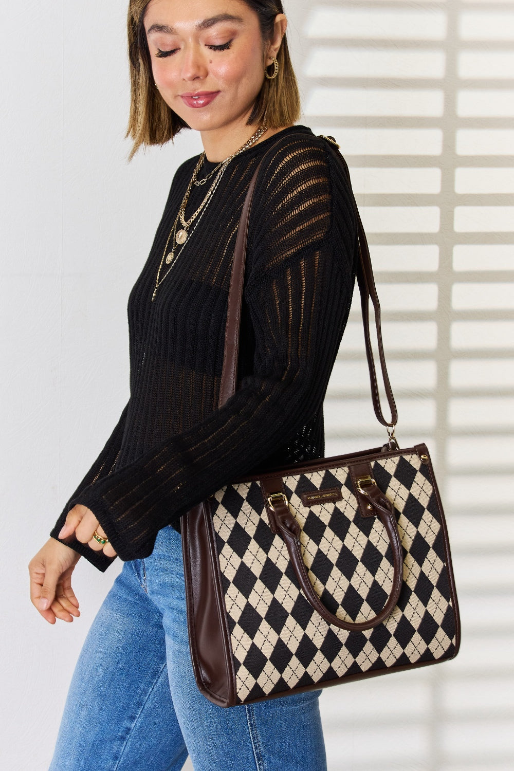 David Jones Argyle Pattern PU Leather Handbag - The Daily Makeover