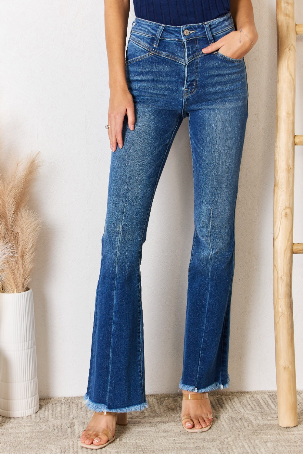 Kancan High Rise Raw Hem Flare Jeans - The Daily Makeover
