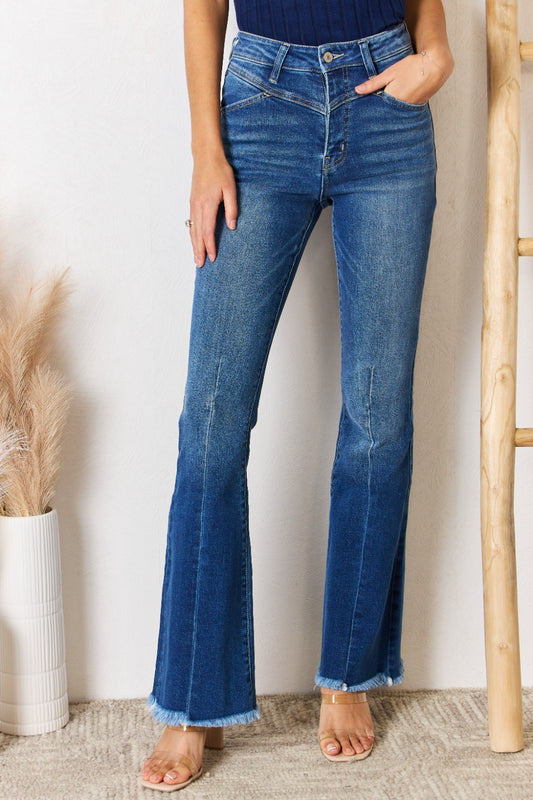 Kancan High Rise Raw Hem Flare Jeans - The Daily Makeover