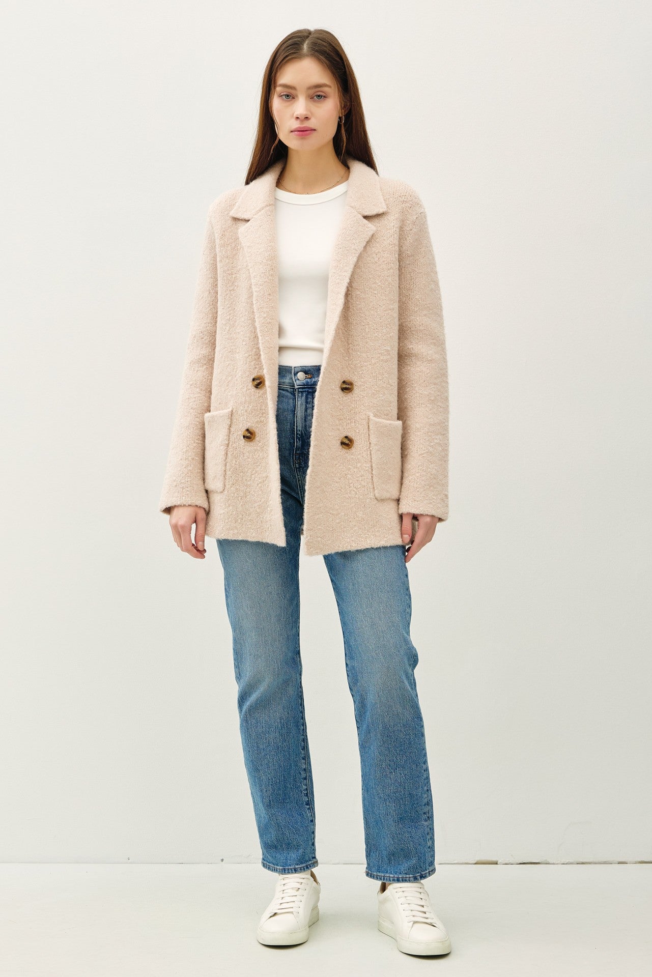 Be Cool Textured Double-Breasted Coat with Pockets - The Daily Makeover