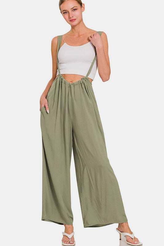 Zenana Pocketed Wide Strap Wide Leg Overalls - The Daily Makeover
